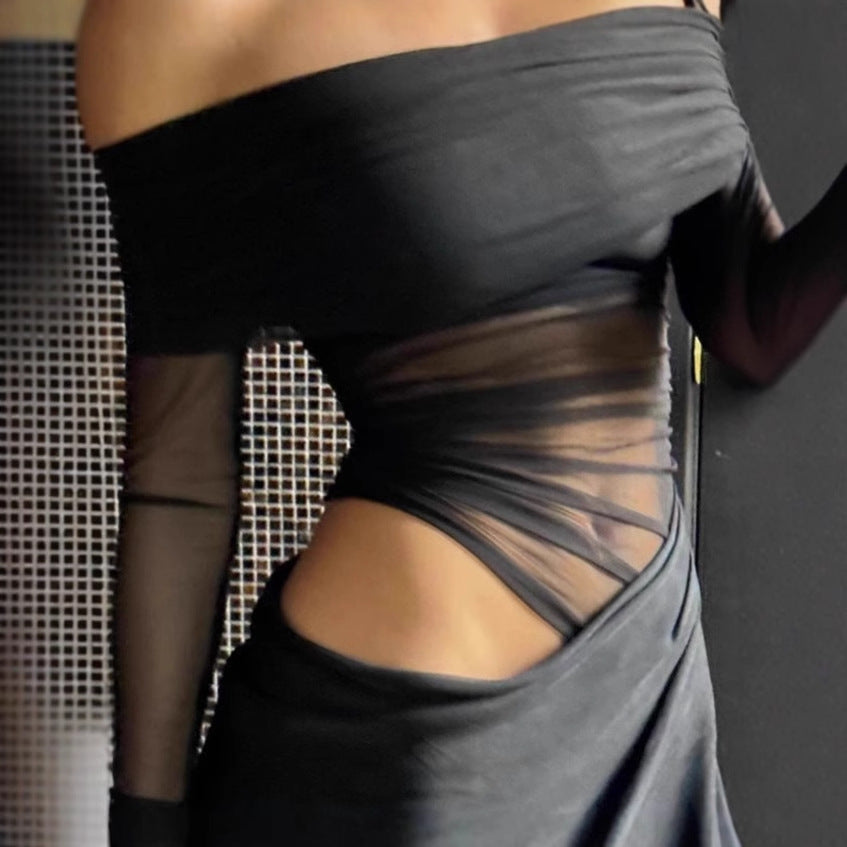 Women Elegant Maxi Dress with Asymmetrical Top and Refined Draped Design Lune London