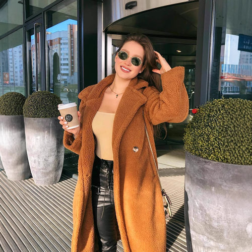 Ladies Oversized Fleece-Coat with Button Closure and Pockets Lune London