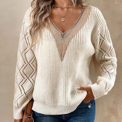 Knitted sweater for women with a refined crochet neckline Lune London