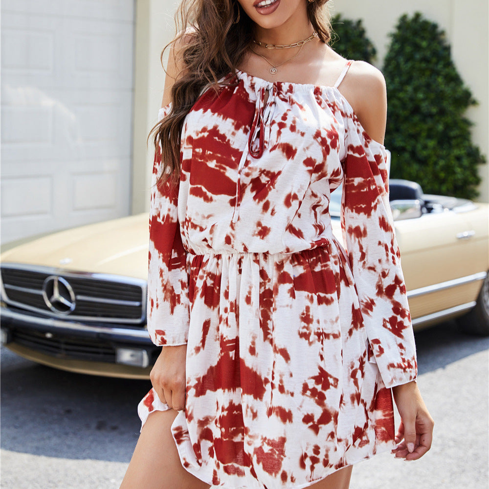 Women’s casual dress with off-shoulder design and Boho graphics Lune London
