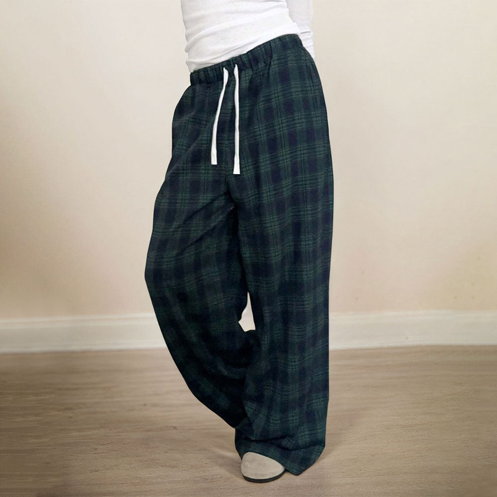 Pantalons à carreaux décontractés pour femmes avec taille élastique et cordon de serrage ajustable Chic & Stil