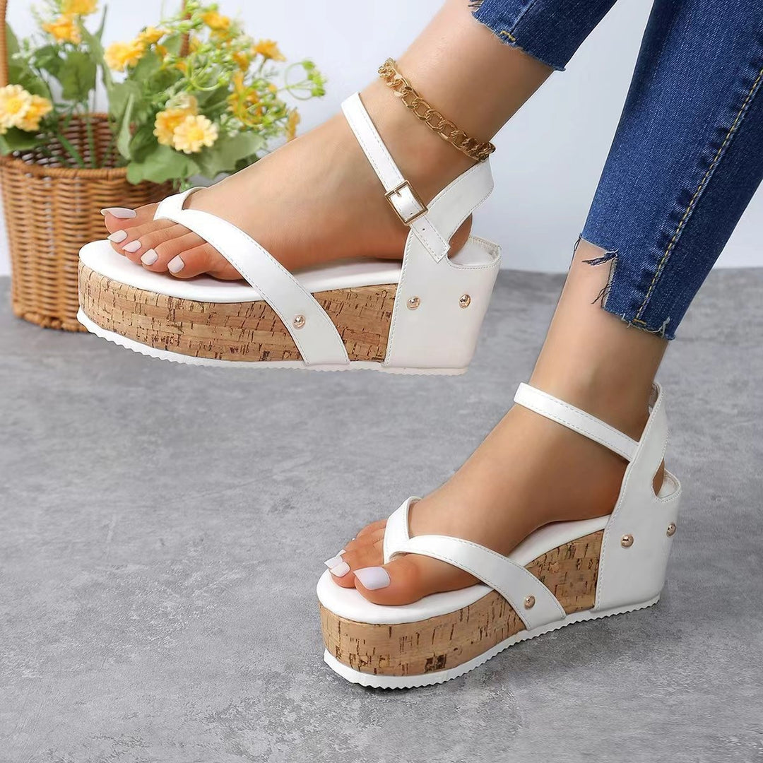 Wedge sandals for women with elastic strap design and cork-like sole Lune London