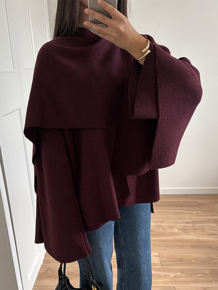 Ladies high-quality knit poncho with asymmetric design Lune London