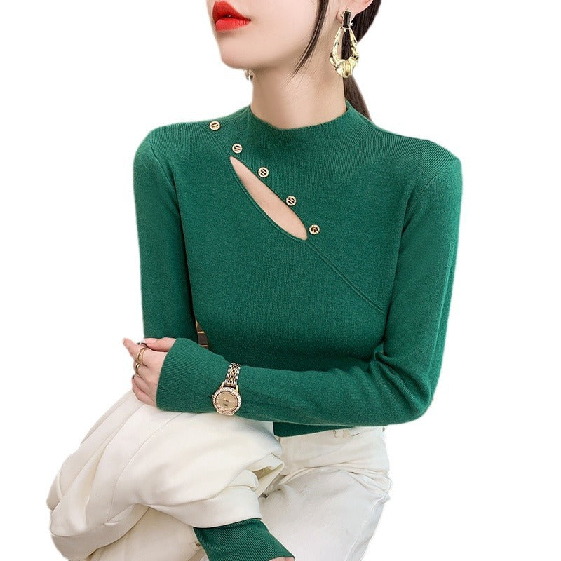 Elegant sweater for ladies with asymmetrical cut and button details Lune London