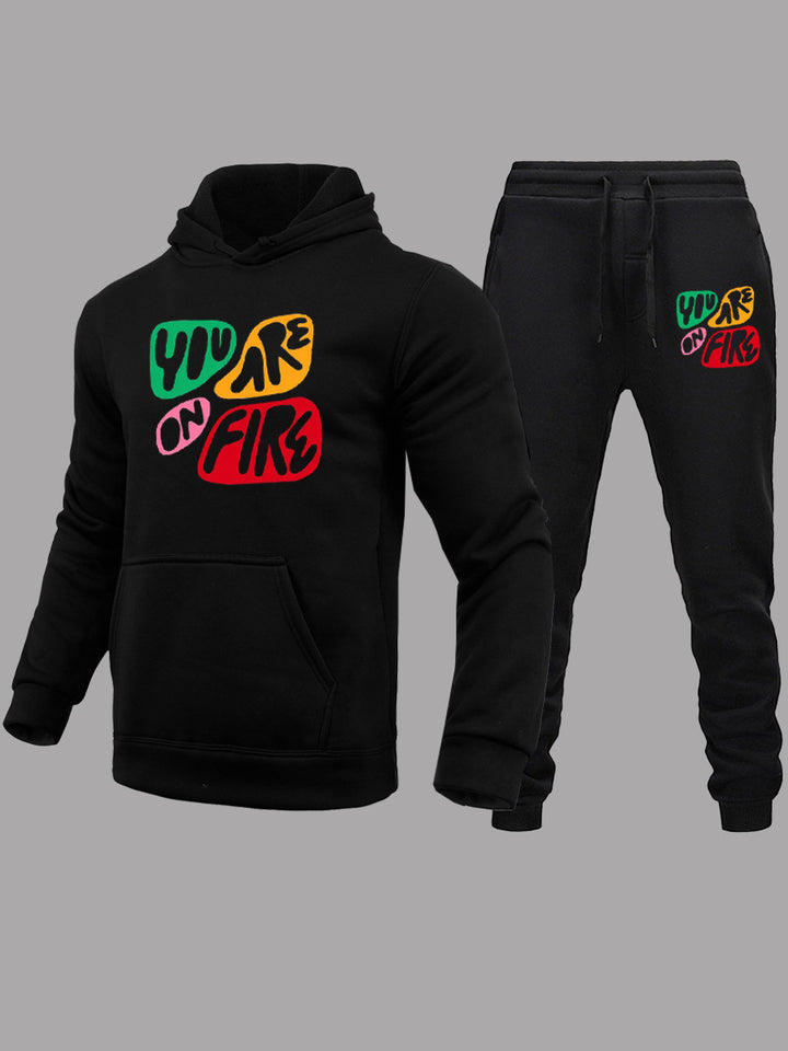 Hoodie and jogger pants set for men with creative print Lune London