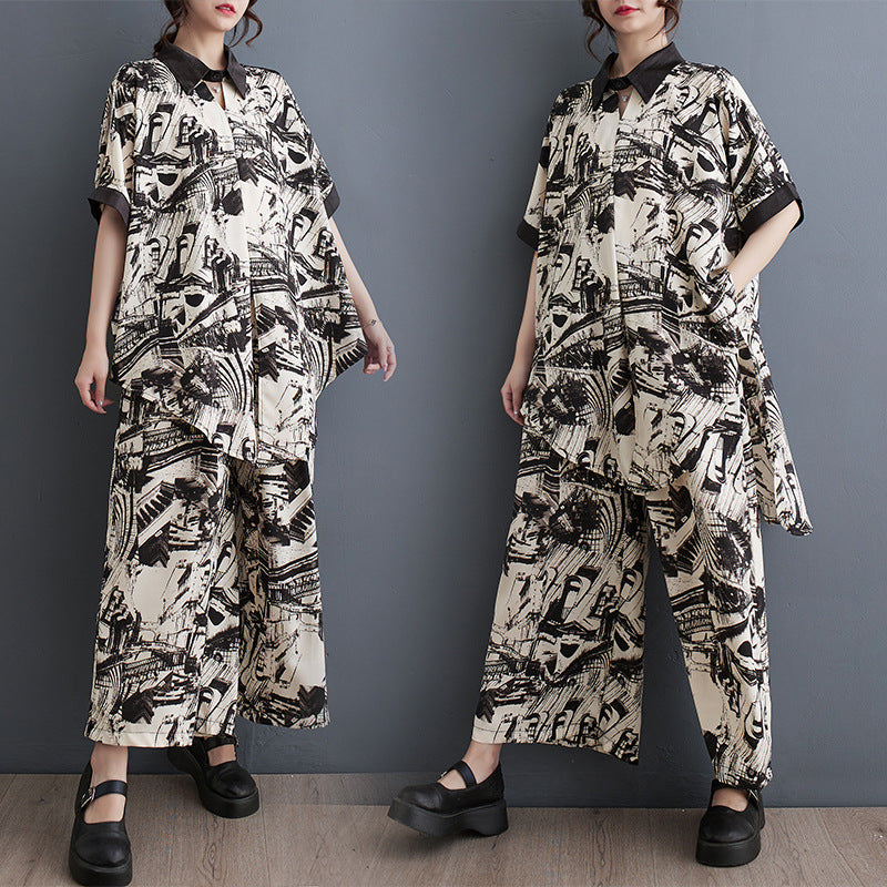 Ladies Oversized Graphic Print Tunic Set Lune London