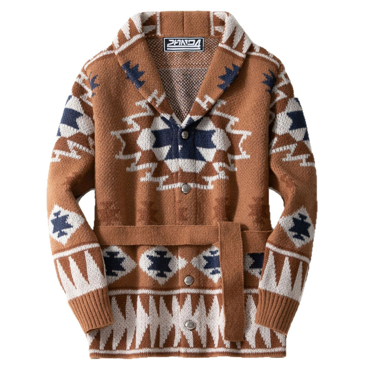 Women’s knit jacket with geometric pattern and belt Lune London