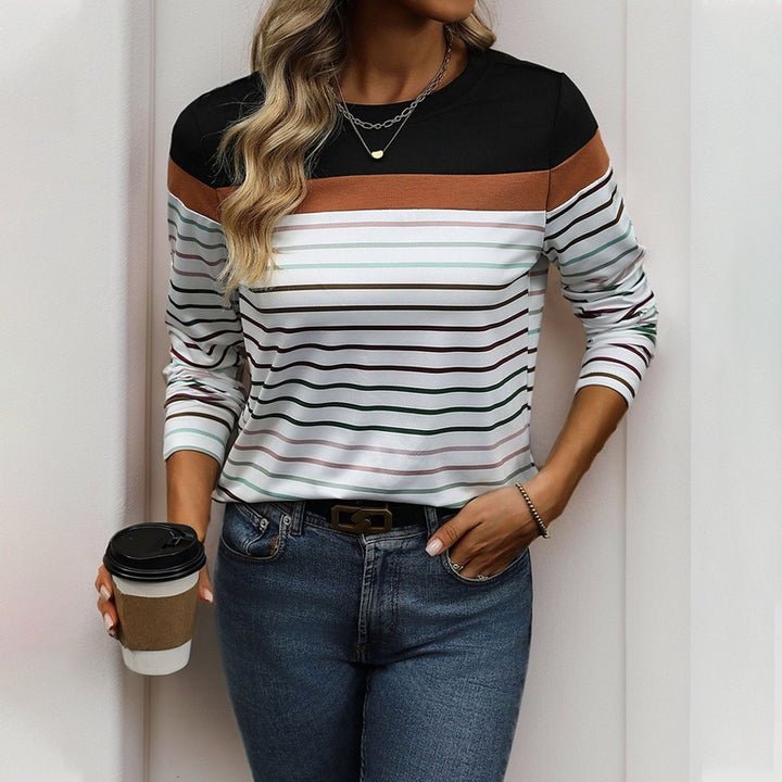 Ladies casual striped long sleeve t-shirt with round neck Lune London