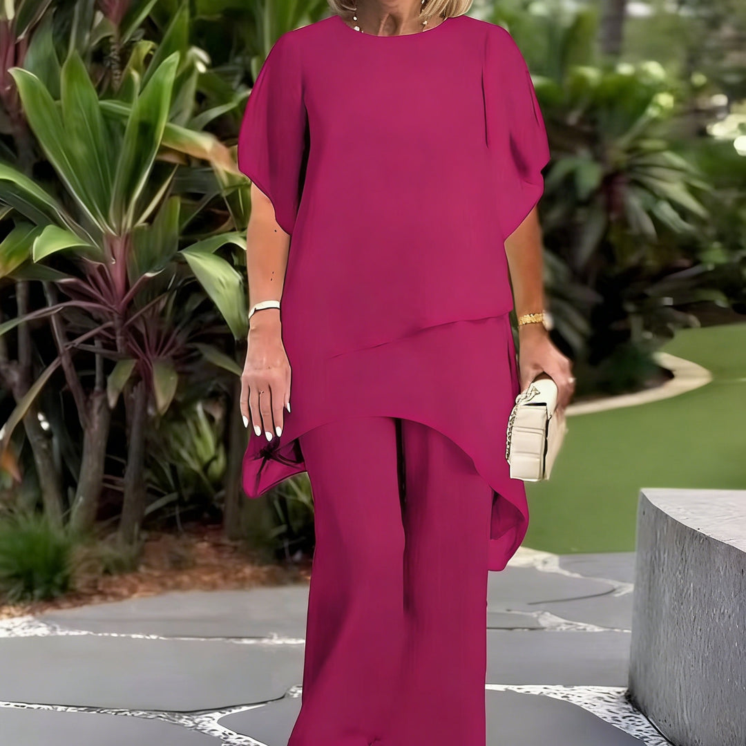 Women Elegant Two-Piece Set with Airy Sleeves and Asymmetrical Hem Lune London