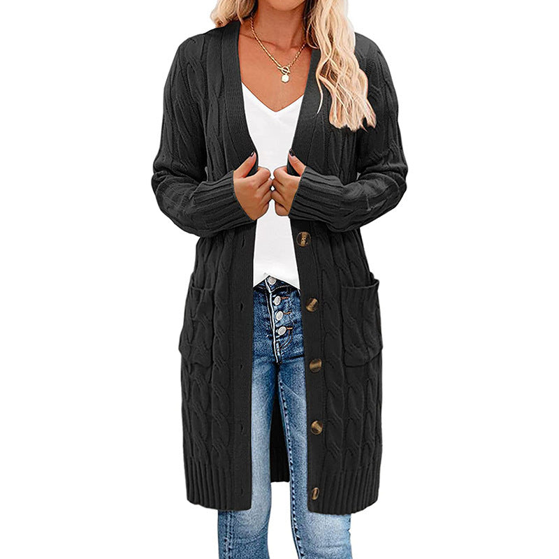 Cardigan en tricot chunky pour femmes avec poches à rabat et fermeture à boutons Chic & Stil