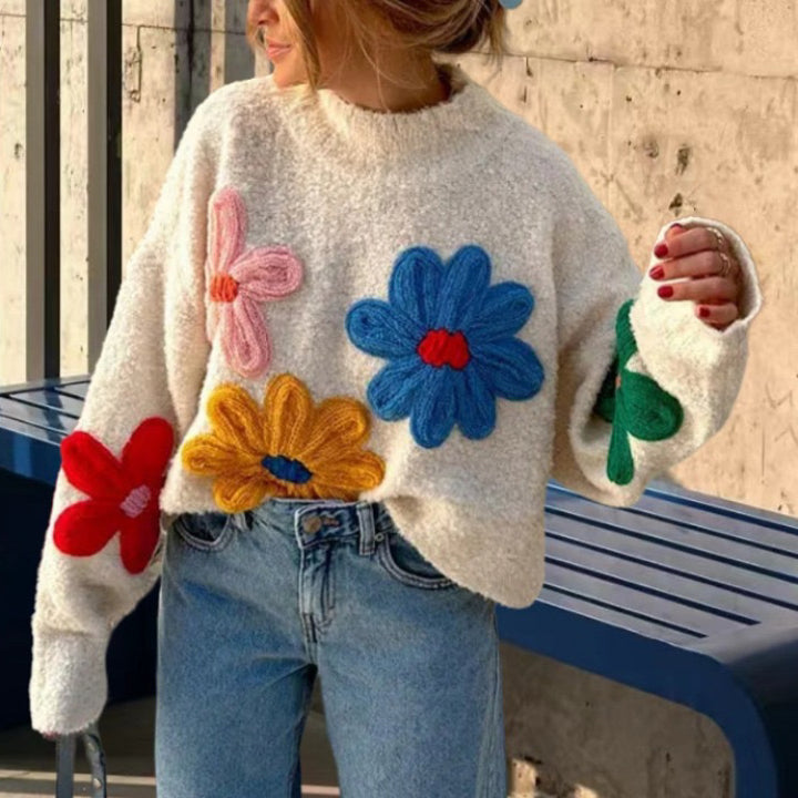 Ladies Stylish Sweater with Relief Floral Design Lune London