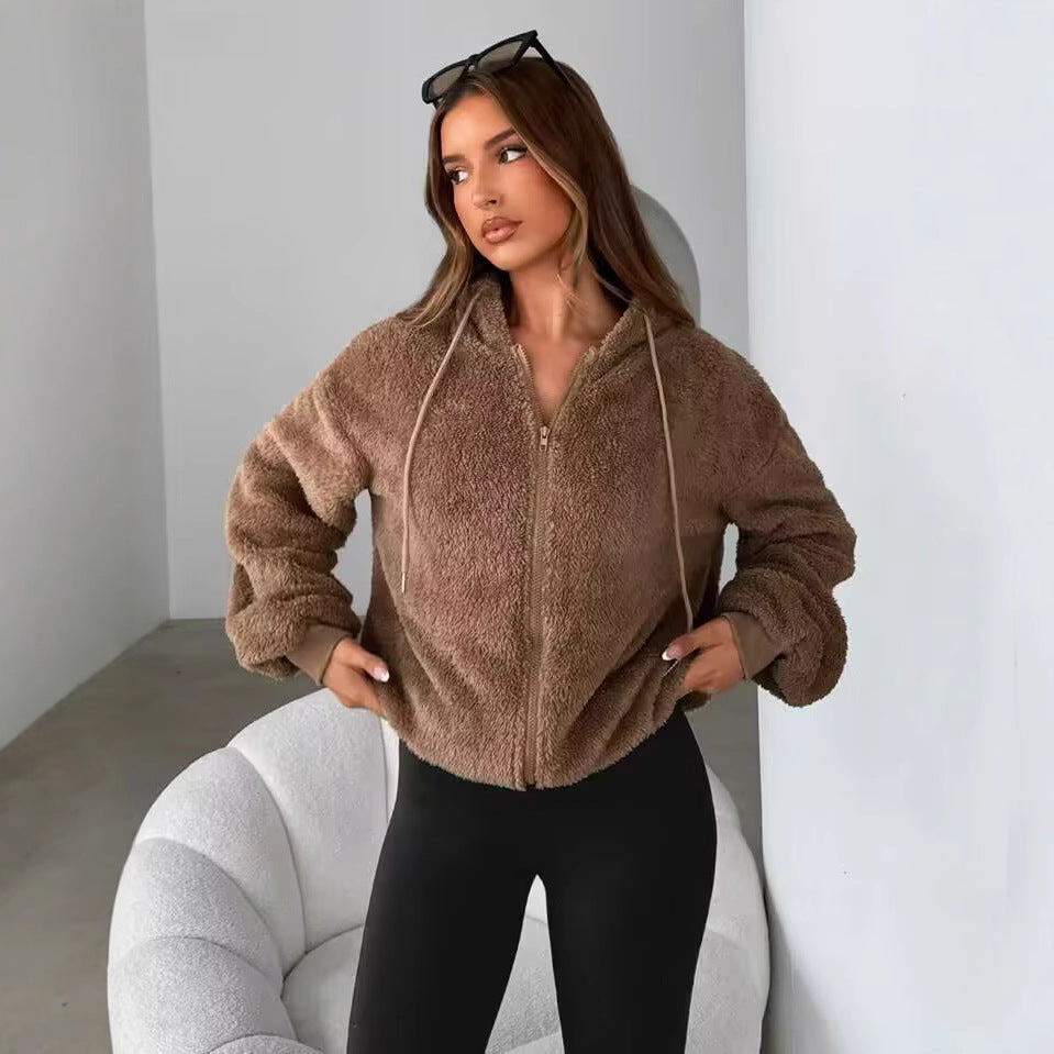 Ladies Cozy Teddy Fleece Jacket with Chic Zipper