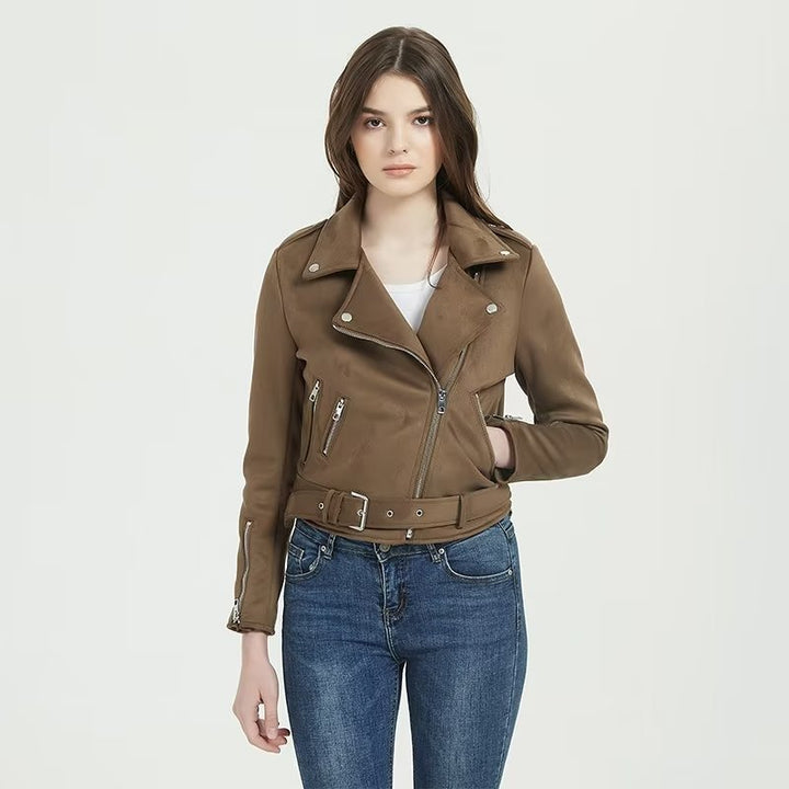 Stylish biker jacket for women with an elegant look in suede with practical pockets Lune London
