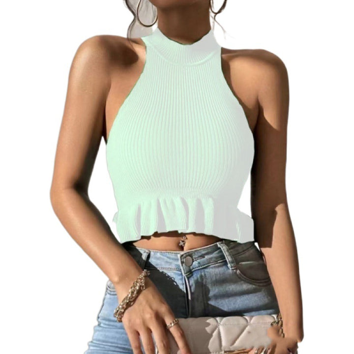 Top court à côtes pour femmes avec détail volant Chic & Stil