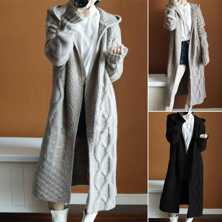Women's knit coat with hood and structured braid design Lune London