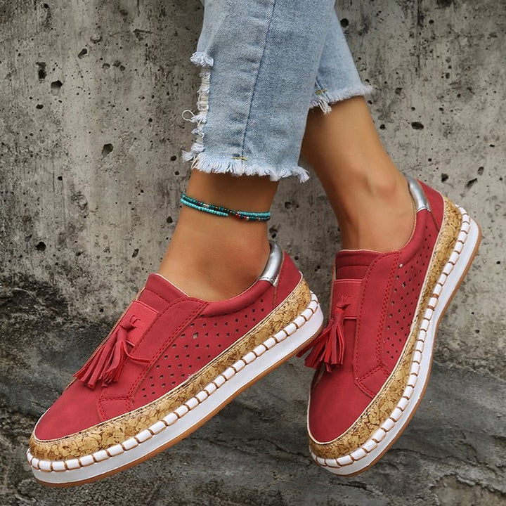 Comfortable Slip-On Sneakers for Women with Trendy Fringes and Cork Sole Lune London