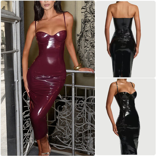 Women's bodycon dress with strapless design and glossy surface Lune London