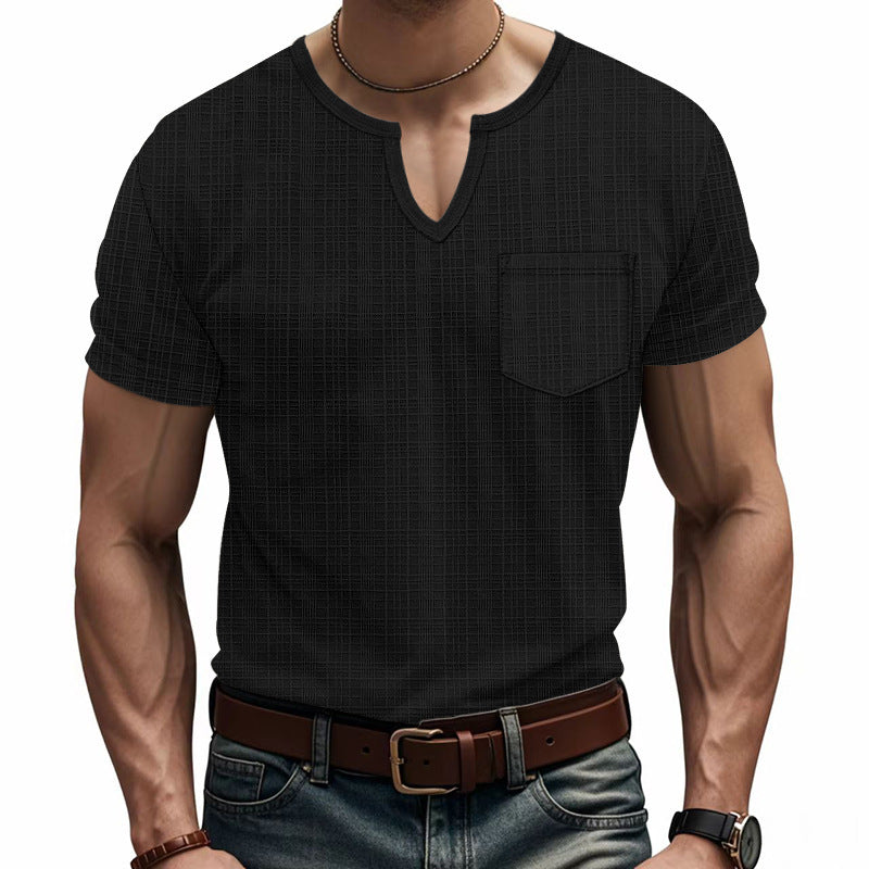 Short trendy short-sleeve shirt for men with structure and Henley collar Lune London