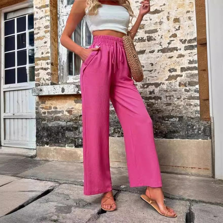 Women Stylish Leisure Pants with Elastic Waistband and Side Pockets Lune London
