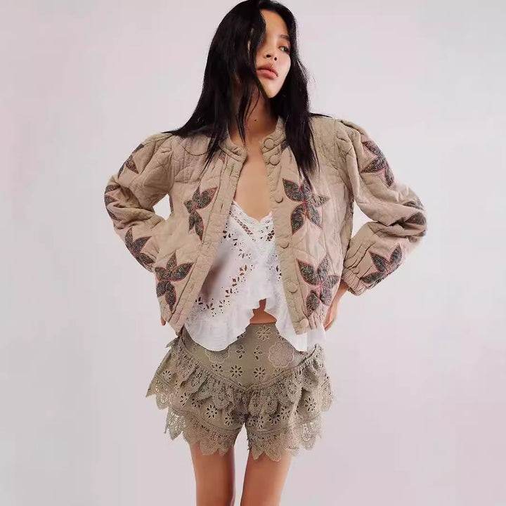 Lady quilted jacket with floral embroidery Lune London