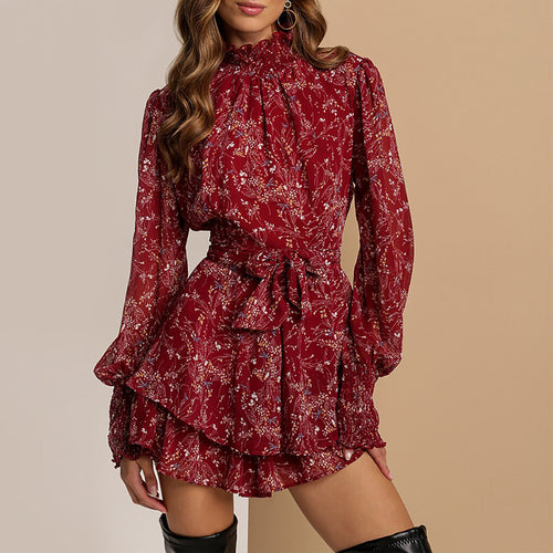 Robe mini femme avec détails floraux et ceinture à nœud Chic & Stil