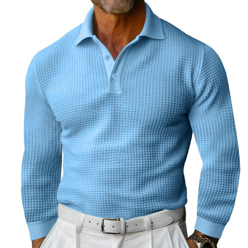 Men's long sleeve polo shirt with textured fabric and stylish collar Lune London