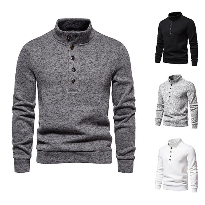 Men's comfortable long sleeve sweater with button placket and high collar Lune London