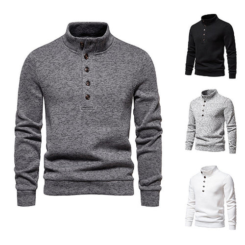 Men's comfortable long sleeve sweater with button placket and high collar Lune London