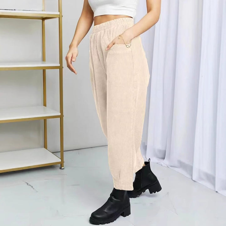Dames Pantalon de loisirs confortable en corduroy avec taille élastique et poches Lune London