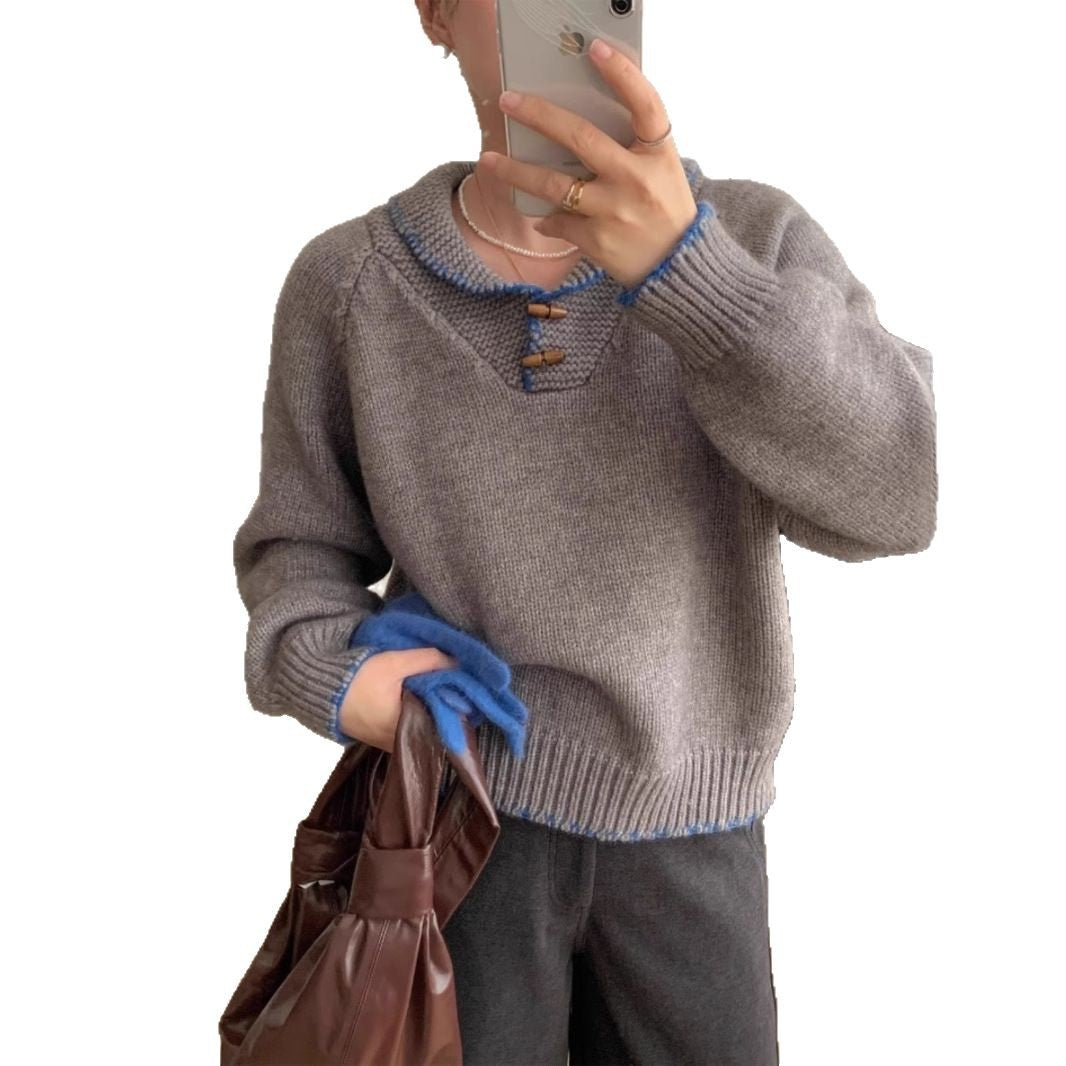 Casual knitted sweater for women with a unique button design and contrasting details Lune London