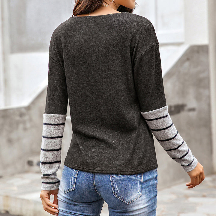 Chic and Style women's long t-shirt with casual sleeves and striped sleeves