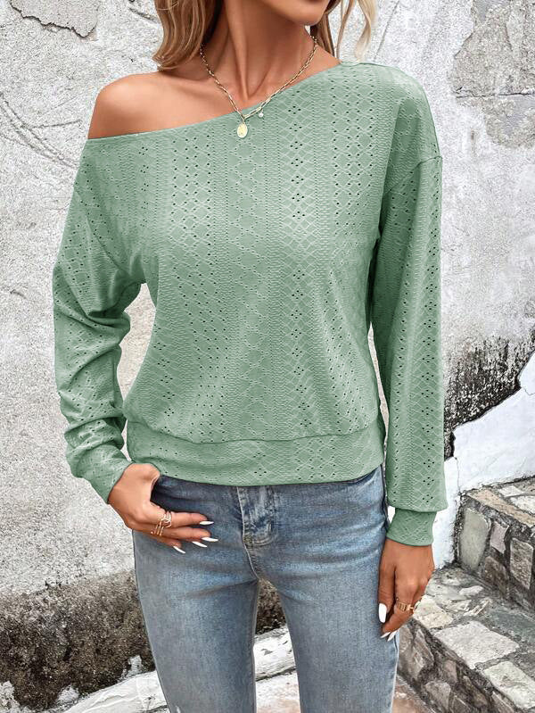 Casual women's sweatshirt with asymmetrical cut and hole pattern Lune London