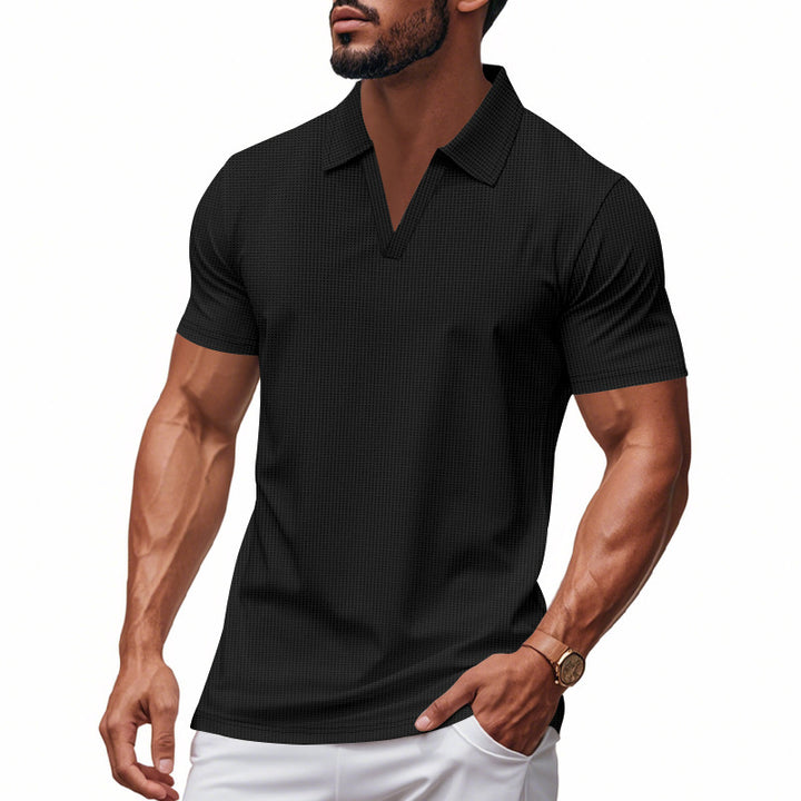 Men's Short Sleeve Henley T-Shirt with Textured Design and Modern V-Neck Lune London