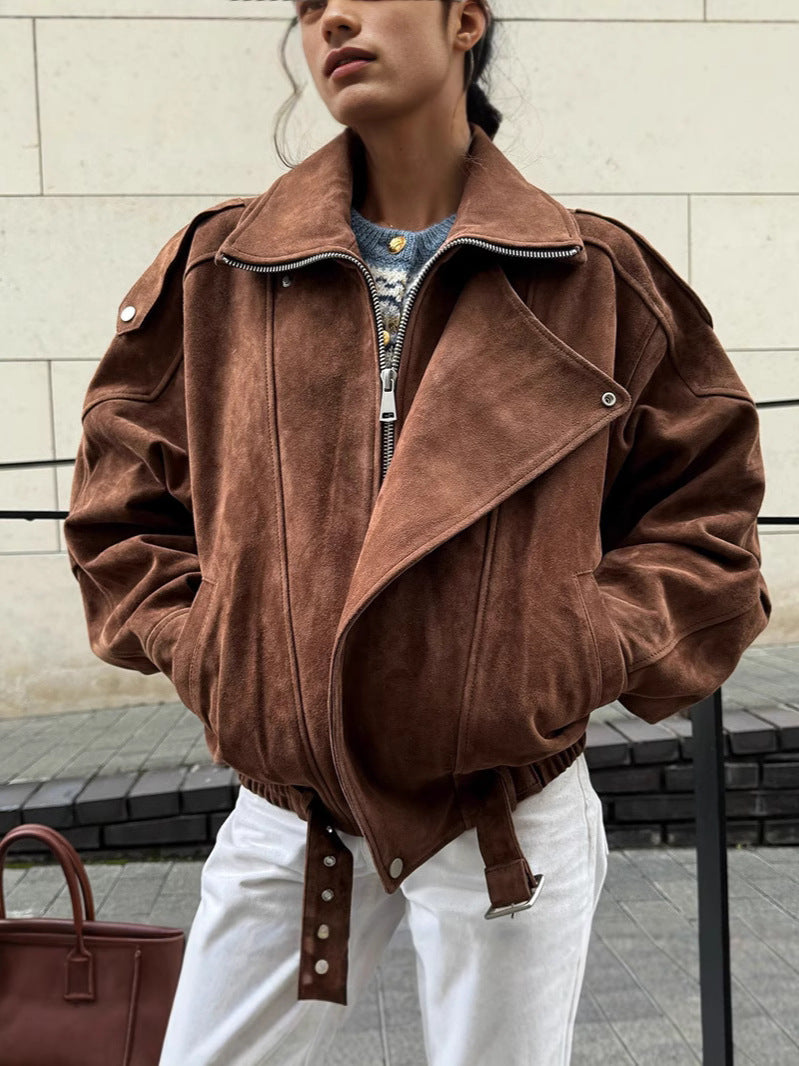 Women's oversized leather jacket with belt Lune London