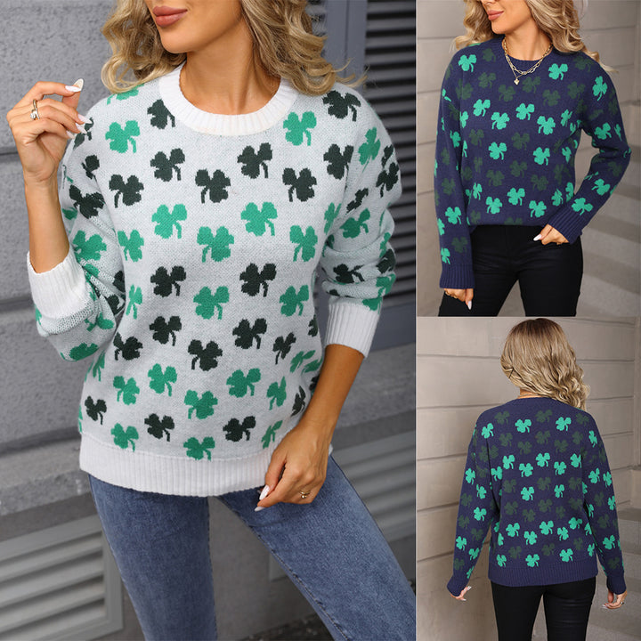 Pull en tricot cozy pour femmes avec motif de trèfle Chic & Stil