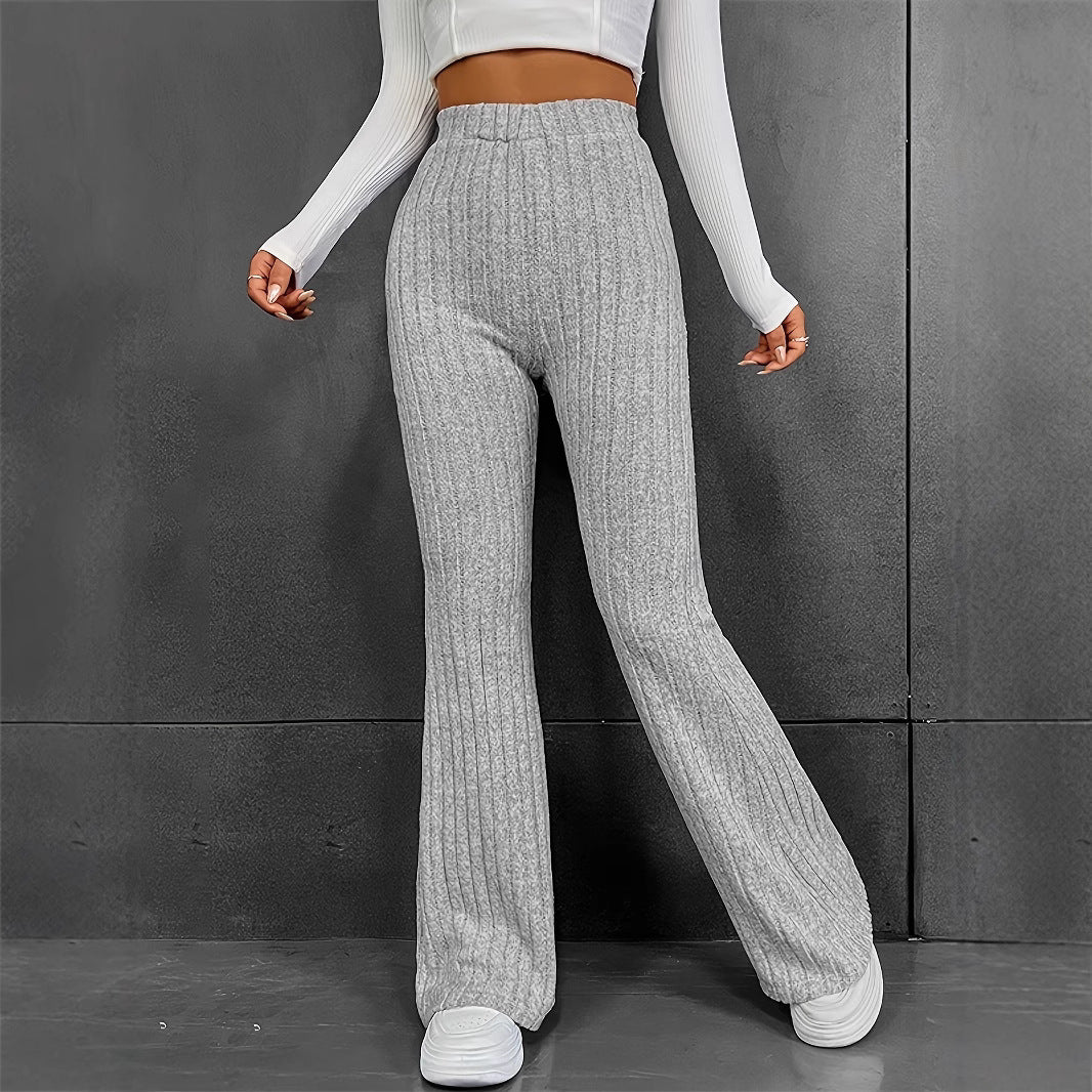 Wide knit trousers for women with a fine rib design Lune London