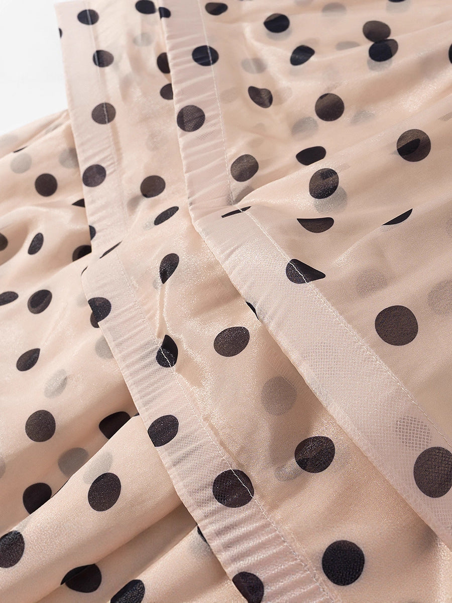 Maxi skirt for women with voluminous ruffles and polka dots Lune London