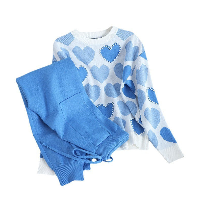 Cozy knit lounge set for women with heart pattern Lune London
