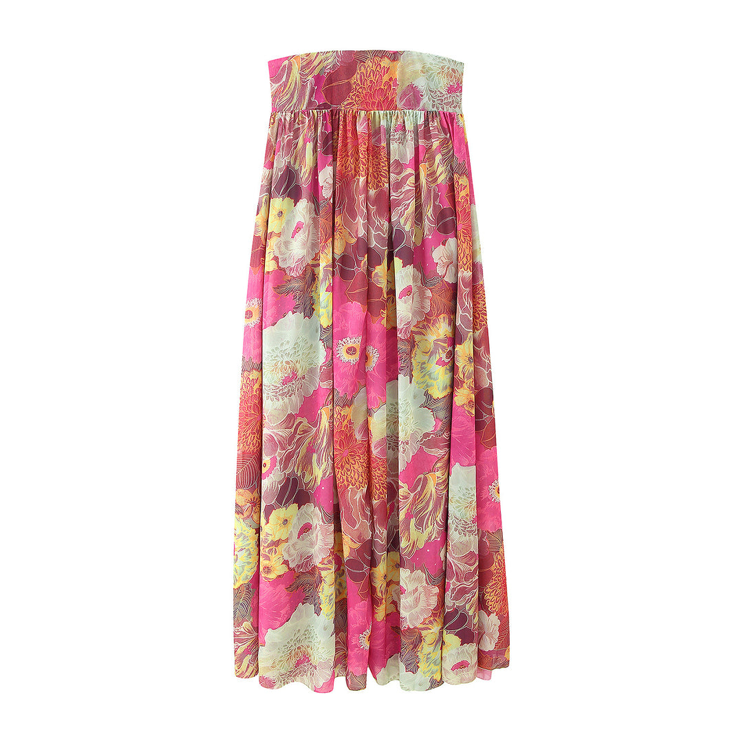 Maxi skirt for women with floral design and elastic waist Lune London