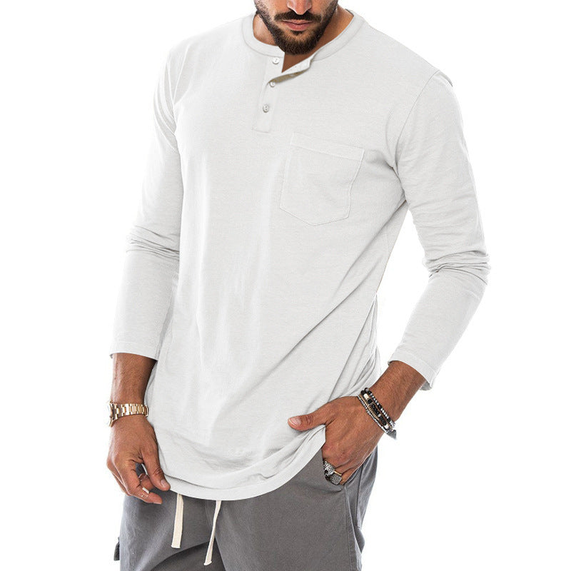 Men's Long Sleeve Henley Shirt with a stylish snap button and a practical chest pocket Lune London