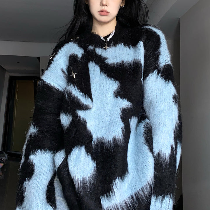 Sweater femme surdimensionné avec mélange de motifs texturés et coupe décontractée Chic & Stil