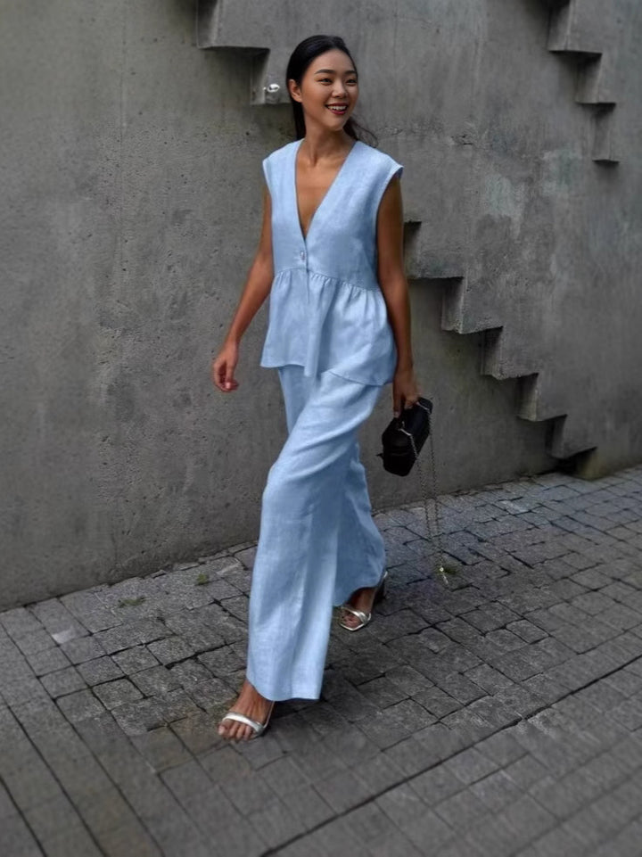 Women two-piece airy set in high-quality linen blend with casual cut Chic and Style