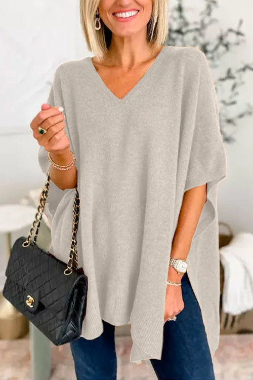 Ladies casual poncho sweater with V-neck and raglan sleeves Lune London