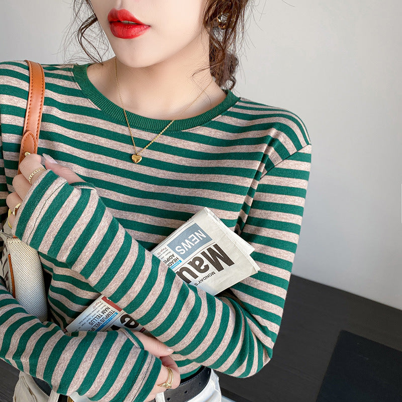 Women Long Sleeve Shirt with Maritime Striped Pattern Chic & Stil