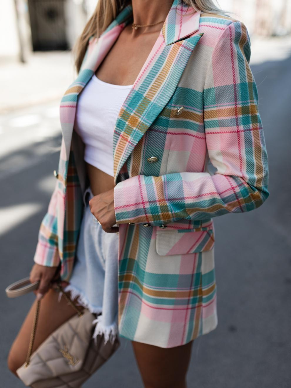 Plaid women's blazer with double-breasted buttons and stylish details Lune London