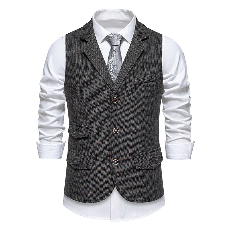 Elegant men's suit vest with classic herringbone design and practical pockets Lune London 1758809564