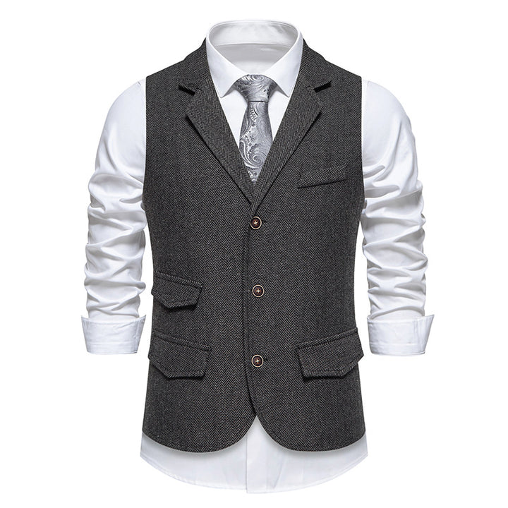Elegant men's suit vest with classic herringbone design and practical pockets Lune London 1758809564