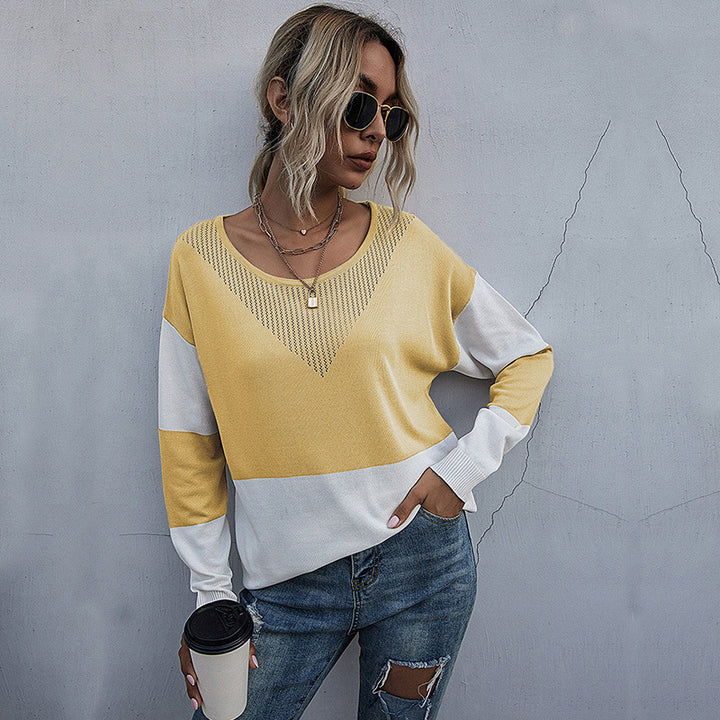 Casual knit sweater for women with V-neck and geometric pattern Lune London