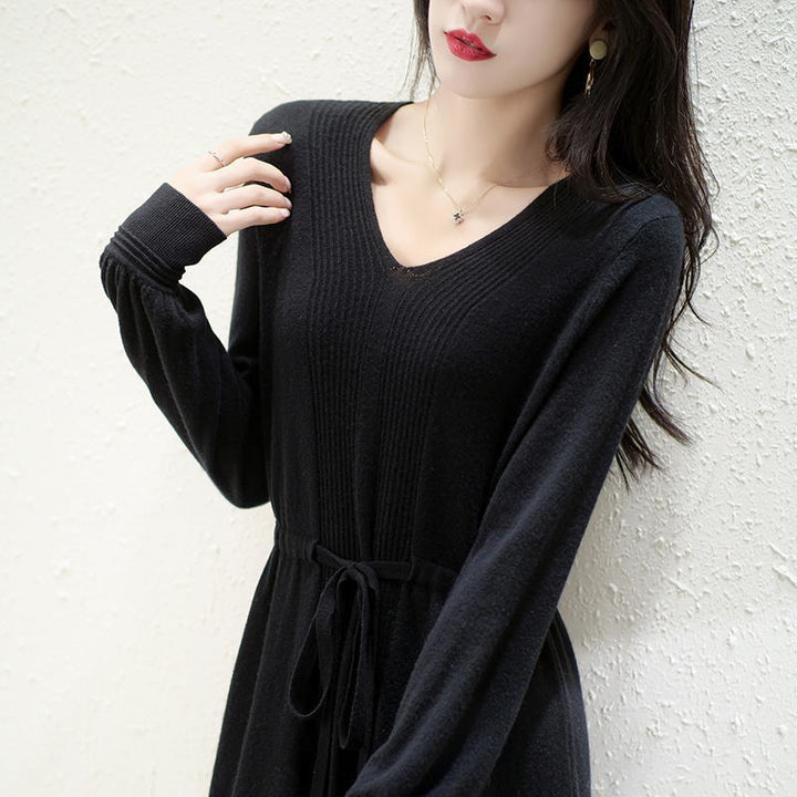 Robe en tricot pour femmes avec ceinture ajustable et haut finement texturé Chic & Stil