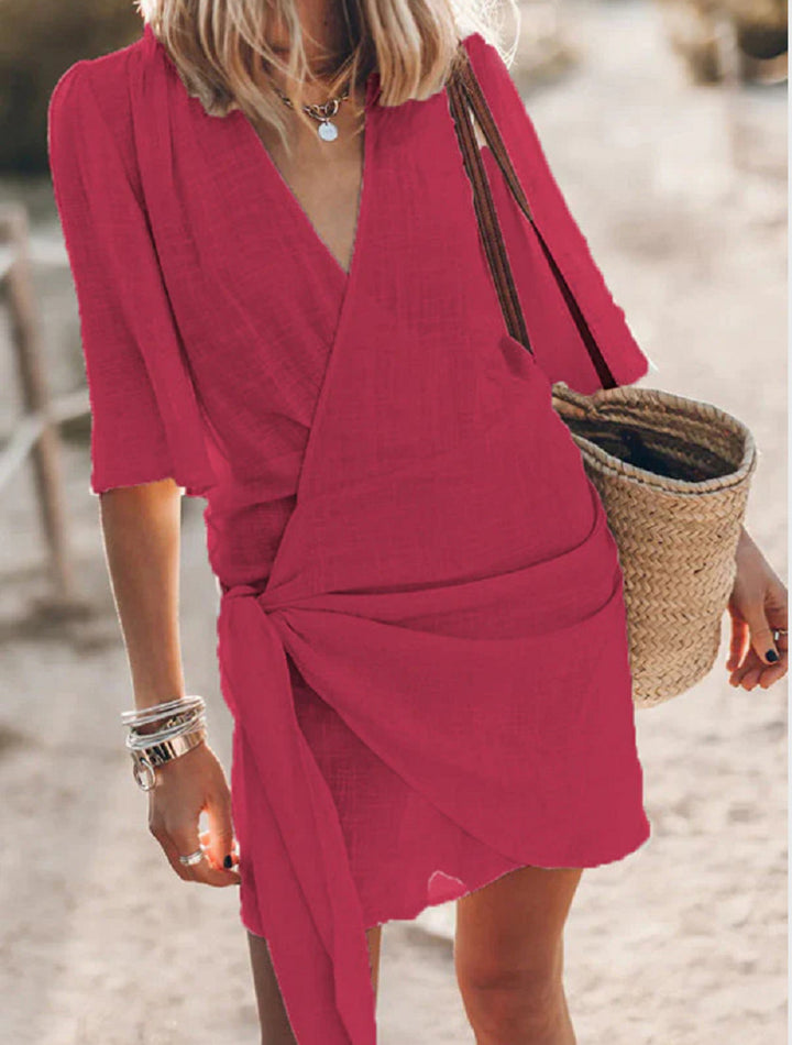 Wrap dress for women with fluid cut and narrow belt Lune London